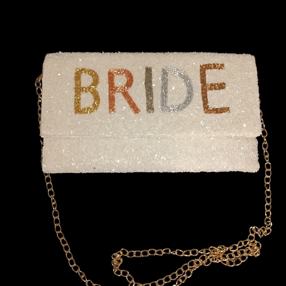 Francesca's Collections Sparkling Bride Clutch with Gold Chain
